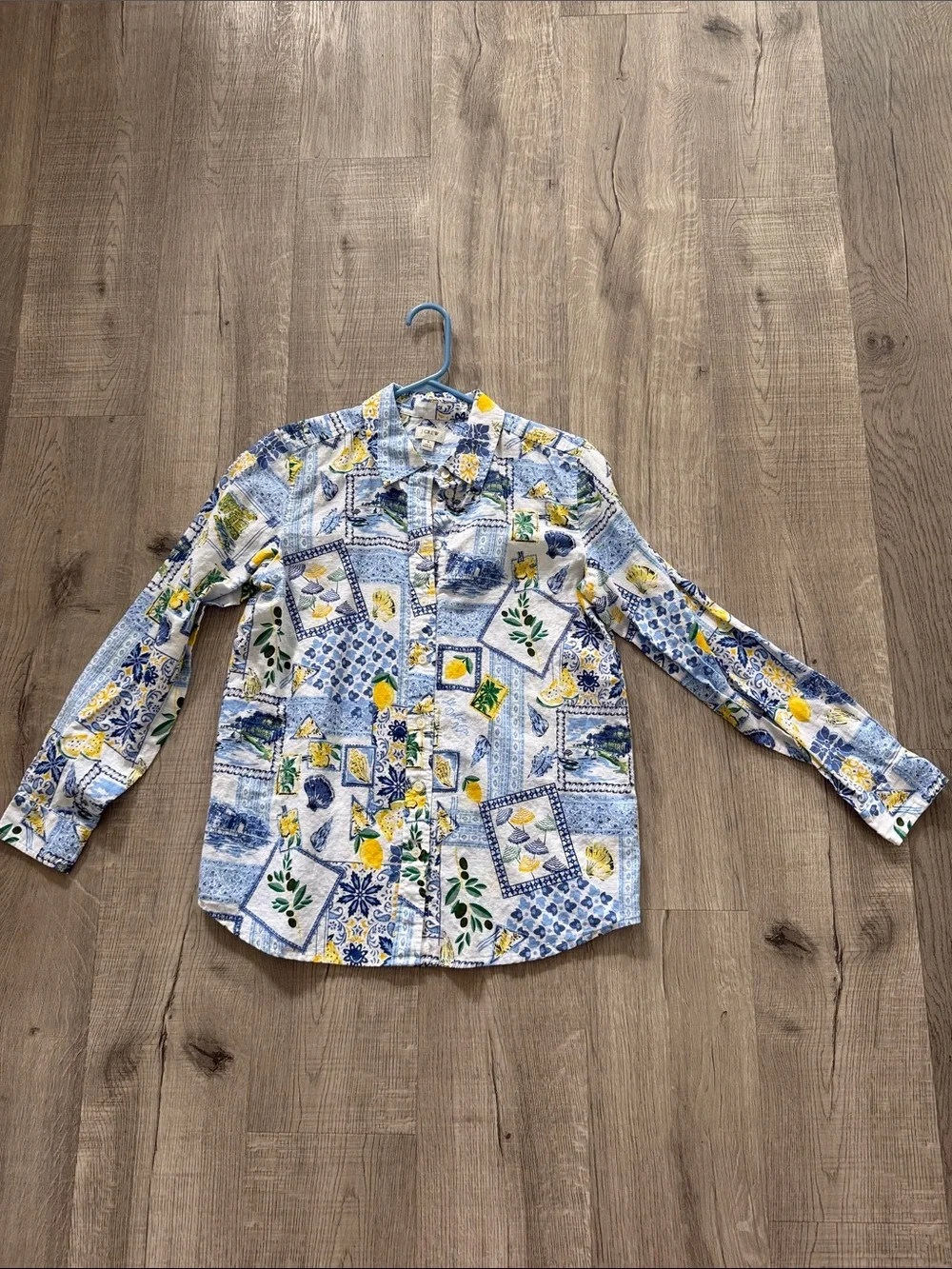 J. Crew Women’s  Button-Down Shirt in Blue, Yellow & White Patch Print